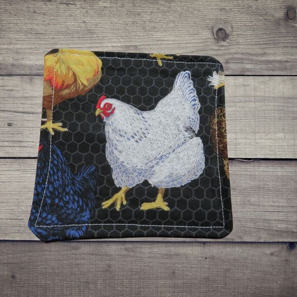 Jar Gripper, Handmade Jar Opener, Black With White Chicken - Picture 1 of 2